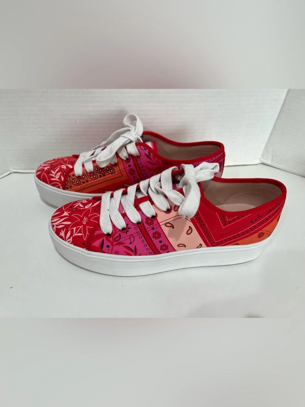 Kate Spade Paisley Print Platform Sneakers Red/White Size 8.5B NEW!